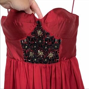 Tibi Silk Red Dress with Black Beading